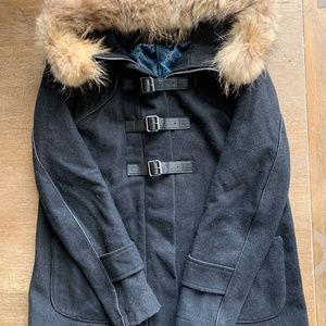 Wool coat with real fur